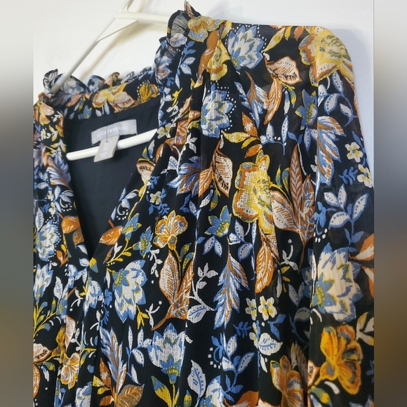 Lucky Brand Black Floral Maxi Dress Size Large Sheer Sleeves Teired V-Neck - Picture 3 of 12